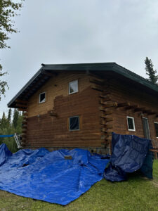 Alaska Mobile Sandblasting Cabin Exterior Project During Blasting